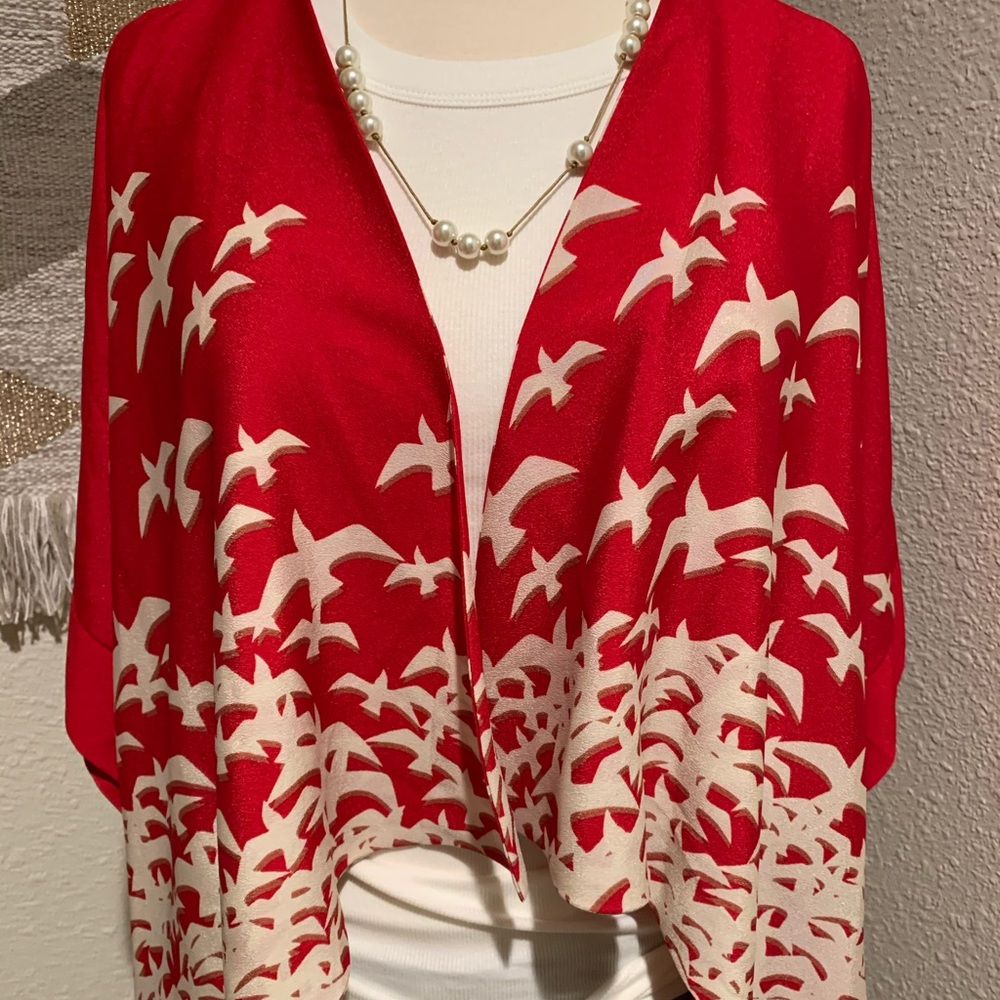 Kimono Style Jacket in Red With cranes